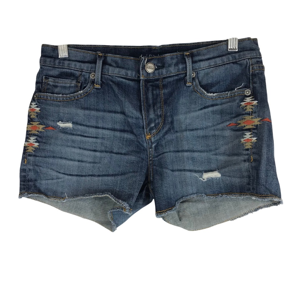 Driftwood Connie Embroidered Denim Cut Off Shorts Medium Wash Blue Womens 26